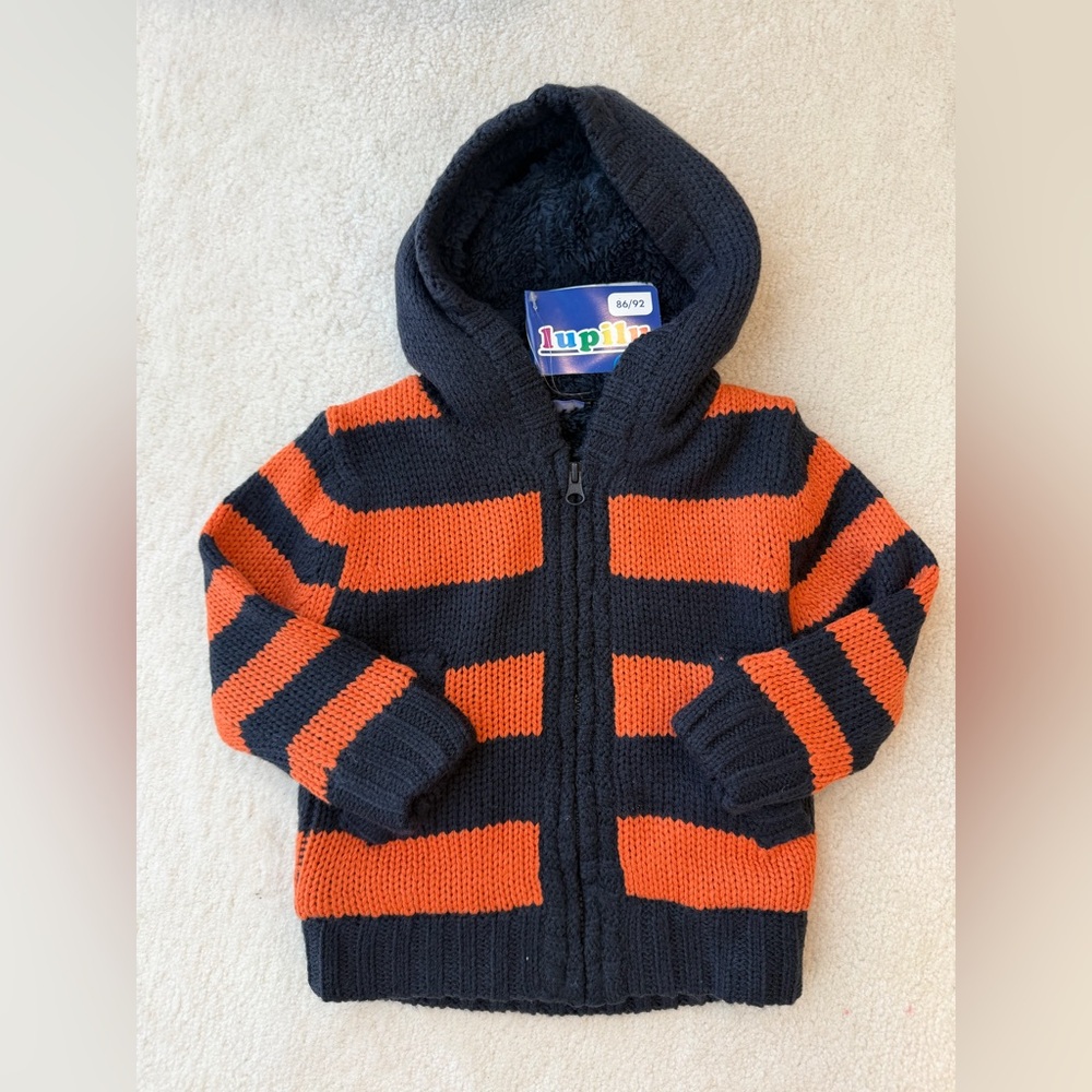 BNWT Kids Striped Orange and Black Warm Zip Up Hoodie
